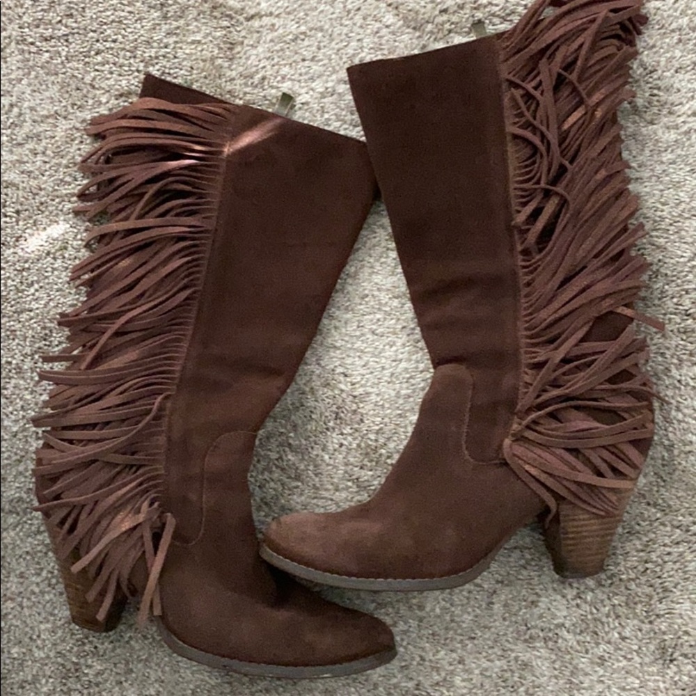 Brown fringe boots